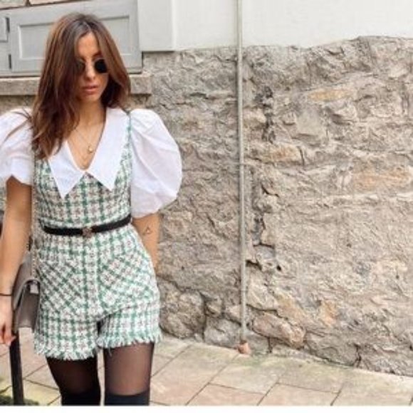 NWT ZARA Tweed Jumpsuit Ecru Green XL Blogger’ Fav - Picture 12 of 15